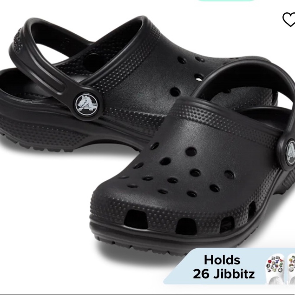 Junior Size 1 Black Crocs with Milan Jibbitz.